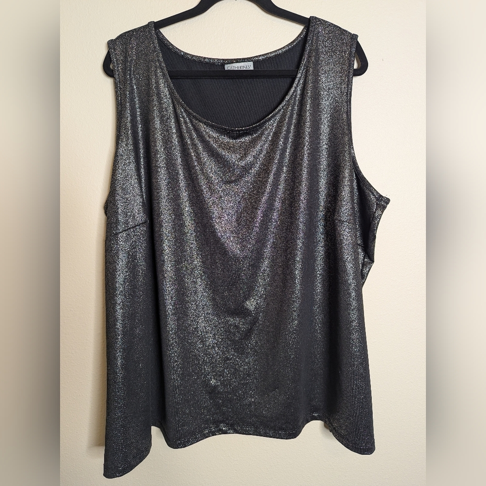 Catherines Shimmering Charcoal Sleeveless Blouse Size 3X